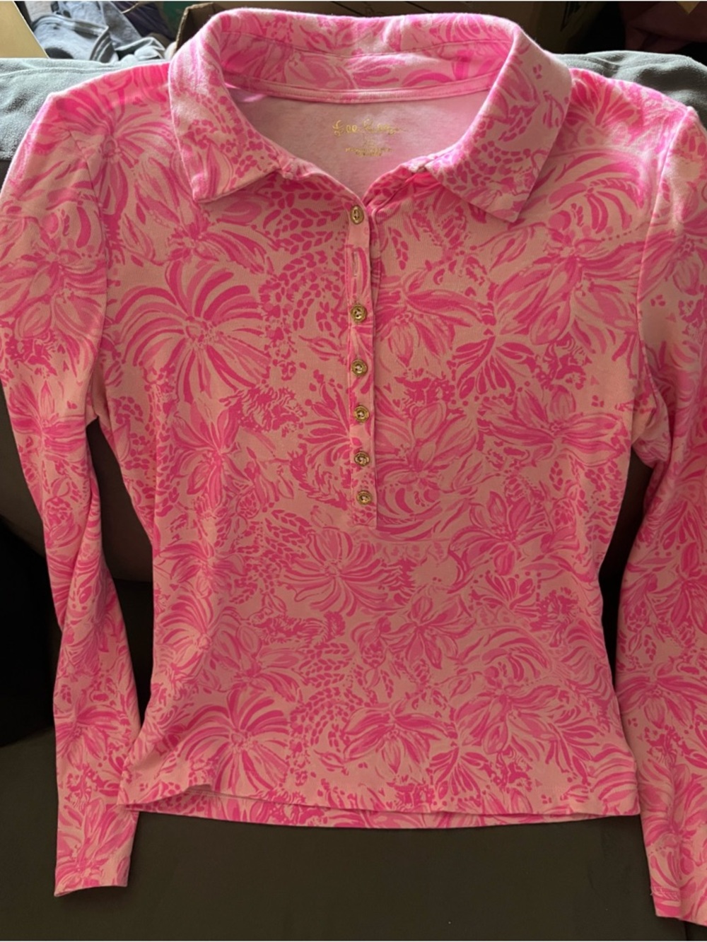 Lily Pulitzer Bright Pink Floral Collared Long-Sleeve Top